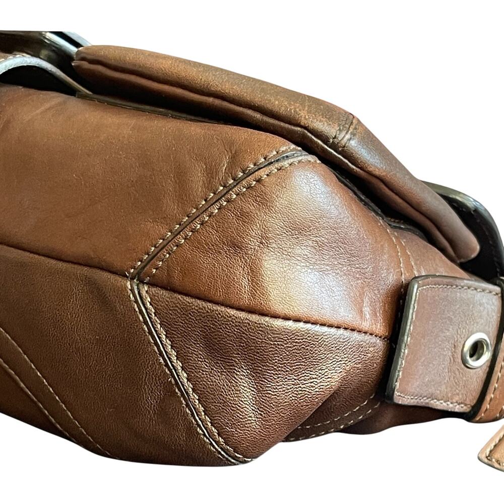 COACH 3653 Soho Double Pocket Buckle Flap Brown Leather Shoulder Bag Y2K 2005 - Picture 12 of 14